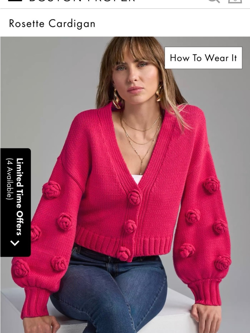 Boston Proper Hot Pink Rosette Knit Cardigan